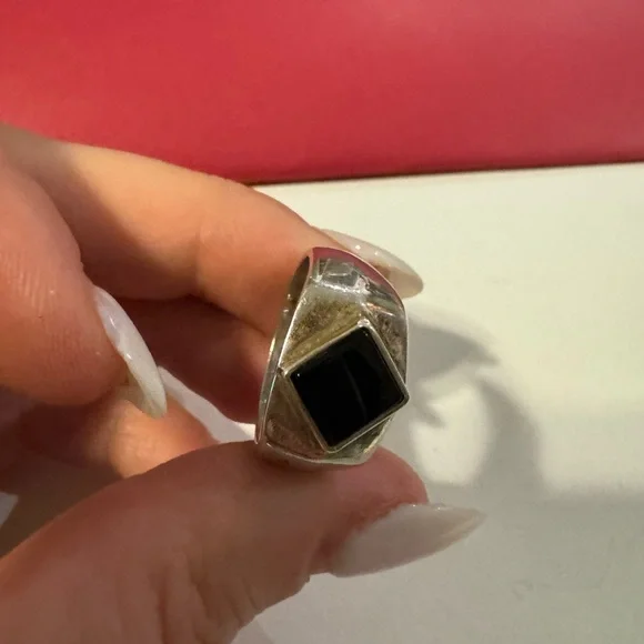 Stunning 925 Sterling silver and onyx vintage size 10 ring 10g - Picture 6 of 16